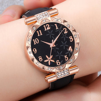 6pcs Elegant Women’s Quartz Watch Set – Includes Watch, Bracelet, Necklace, Ring & Earrings