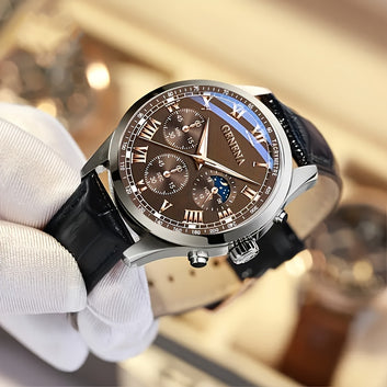 2pcs Luxury Men’s PU Strap Quartz Watch Set – Stylish Round Dial Gift Set