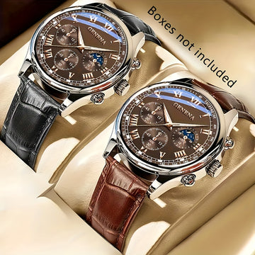 2pcs Luxury Men’s PU Strap Quartz Watch Set – Stylish Round Dial Gift Set