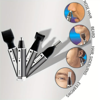 KM-6630 Four-in-One Rechargeable Nose & Ear Hair Trimmer – Men’s Grooming Tool